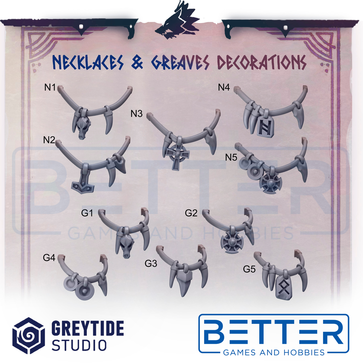 Necklaces & Greaves Decorations - Primal Hounds Conversion parts for 2nd Born Marines