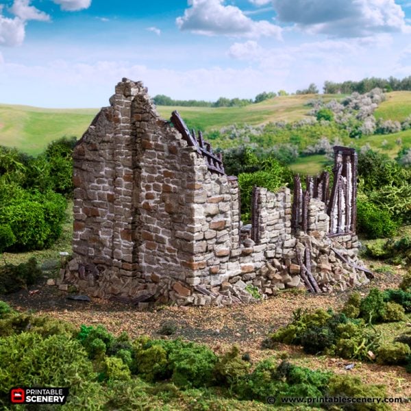 Ruined Barlyway Cottage - (28, 15, or 10mm scale) - King and Country