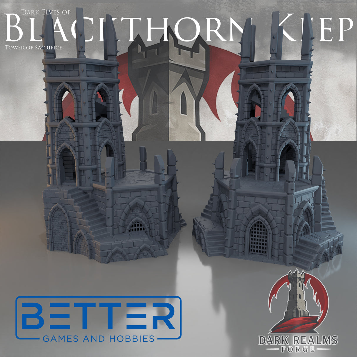 Blackthorn Keep, Tower of Sacrifice - 28, 15 and 10mm scale for Fantasy, Dark Elven terrain RPG